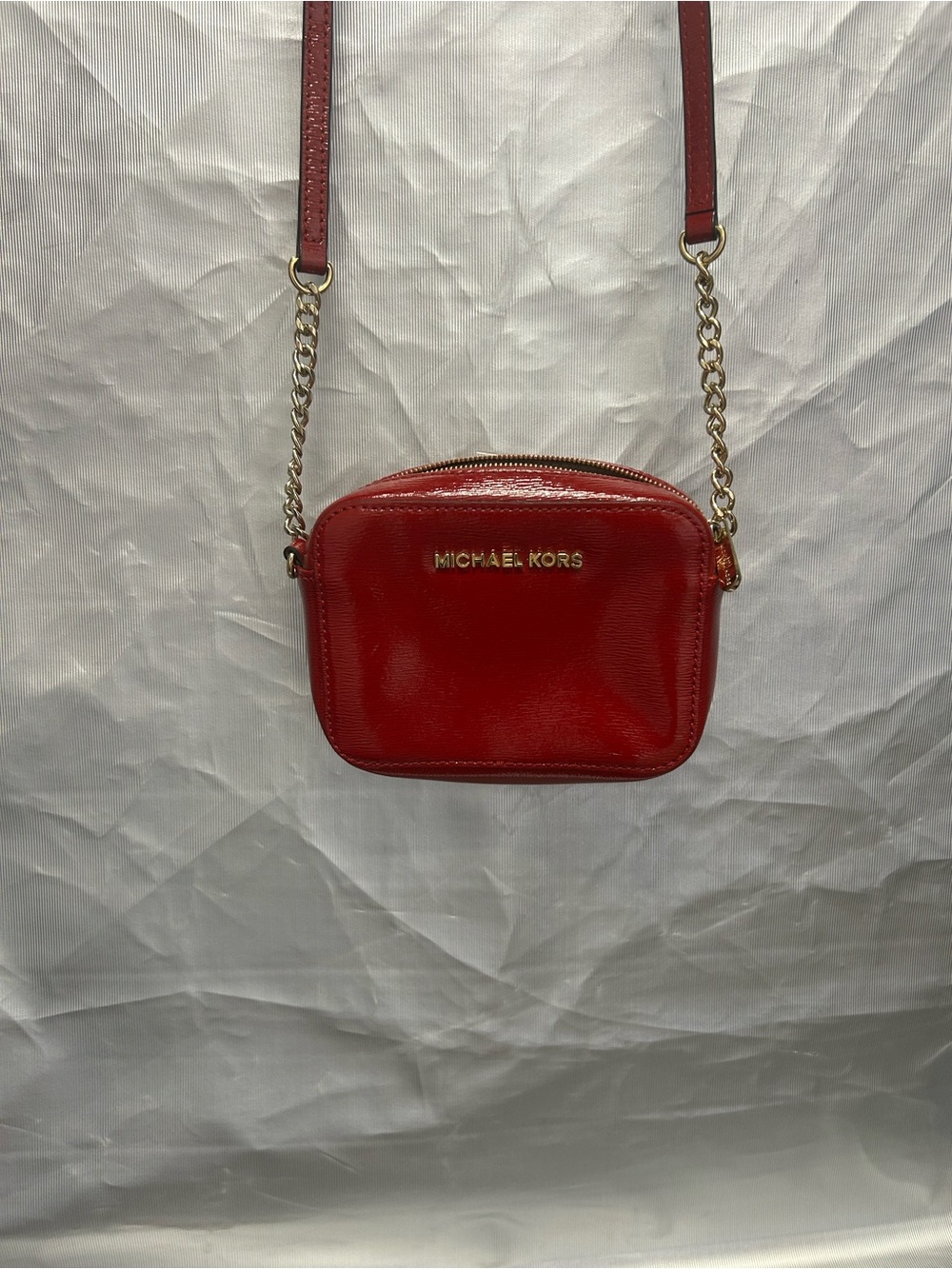 Michael Kors Red Mini Crossbody with Gold Chain